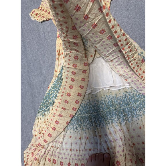 Free People Rare Feeling Maxi Dress Small Short Sleeve Floral Flare Western Boho - Picture 4 of 11